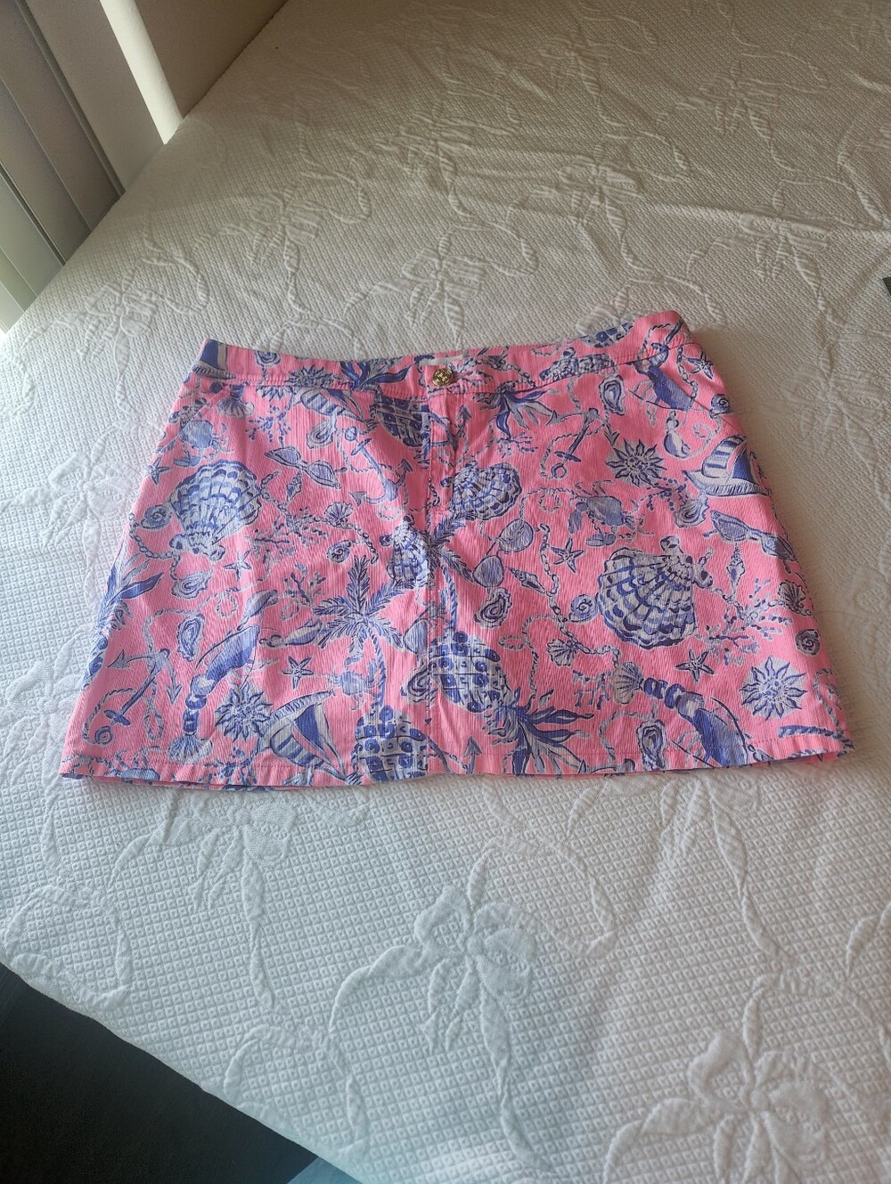 Lilly Pulitzer Pink Mini Skirt with Blue Tropical Print